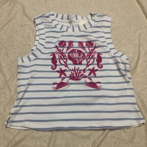 Maeve by Anthropology Seaside Stripe Crop Tank Top Beach Resortwear Cotton